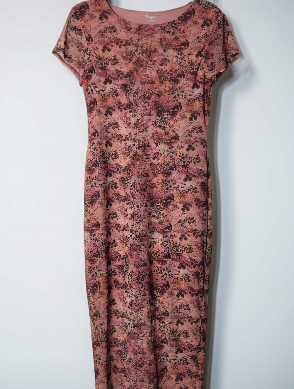 90s Grunge Pink Floral Short Sleeve Mesh Midi Dress - Picture 1 of 9